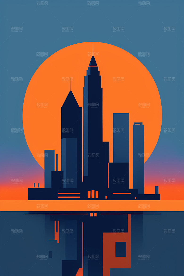 城市摩天大楼大厦插画