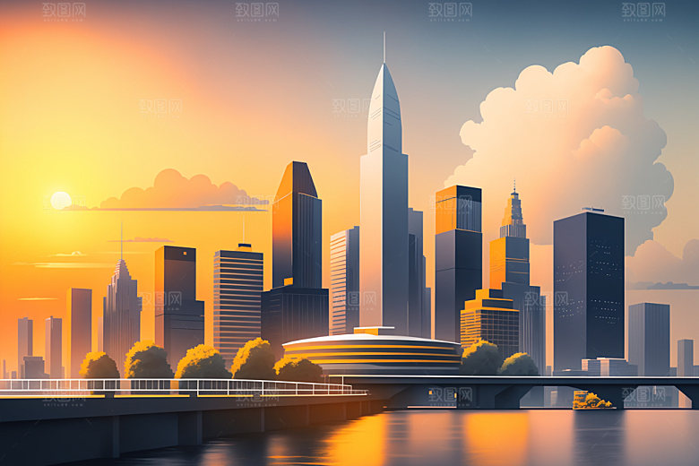 城市摩天大楼都市插画