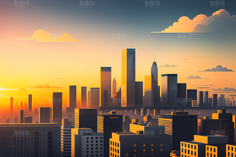 城市地标艺术插画