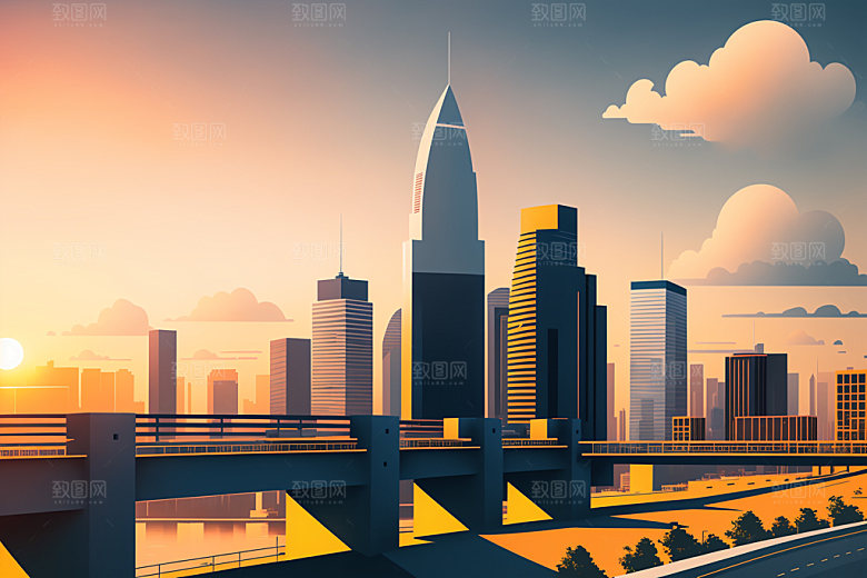 城市扁平风楼房插画