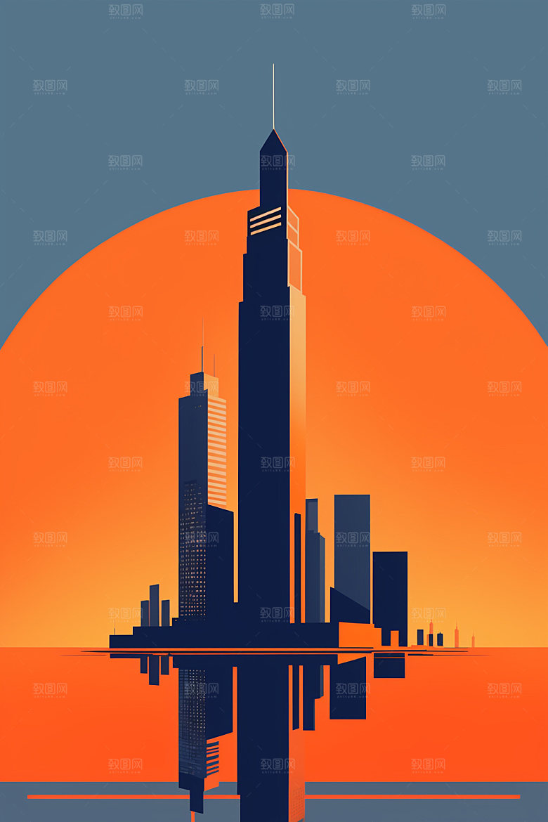 城市楼房摩天大楼插画