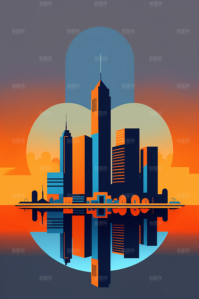 城市简约都市插画