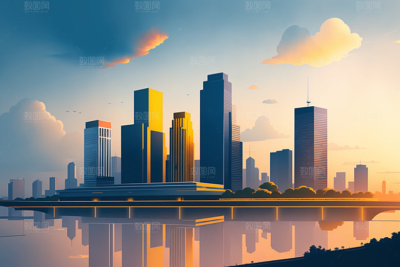 城市摩天大楼大厦插画