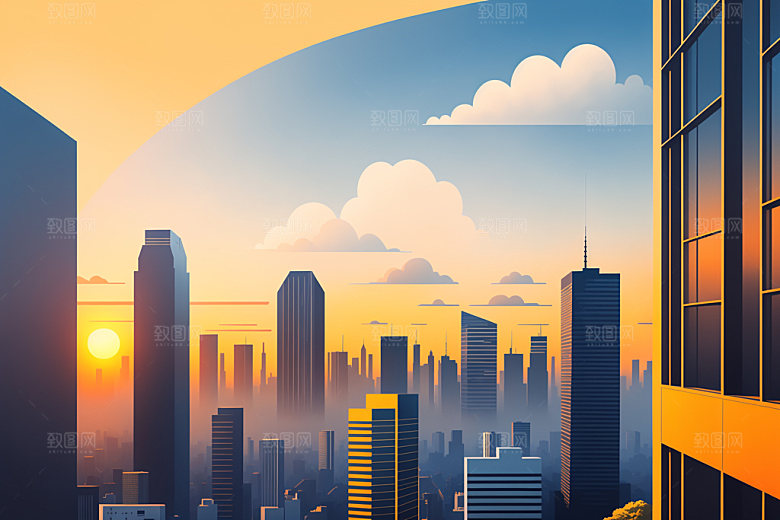 城市楼房简约插画