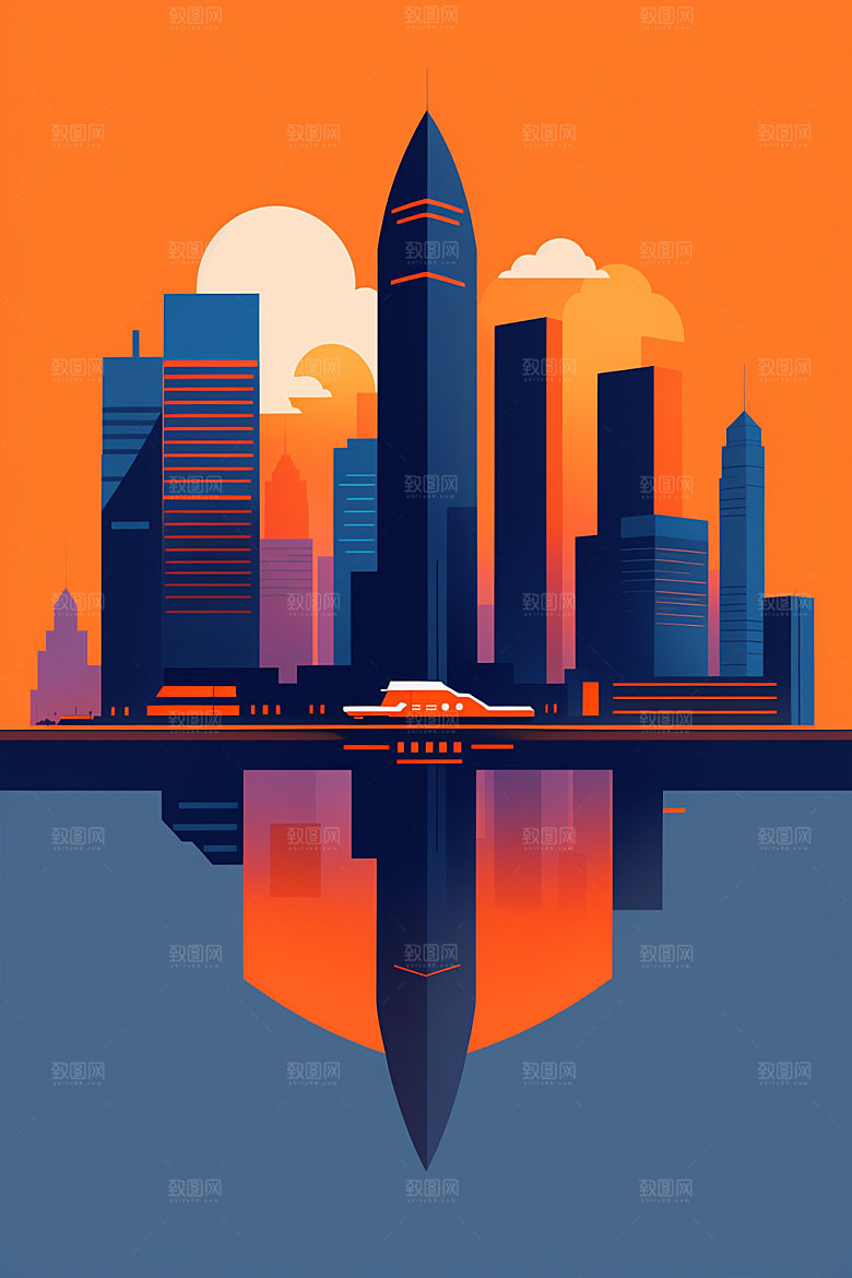 城市简约艺术插画