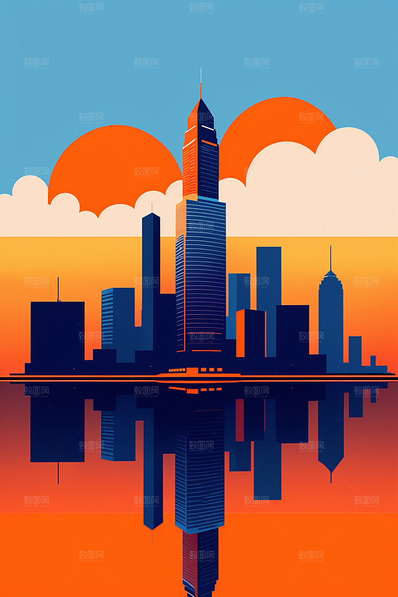 城市摩天大楼楼房插画
