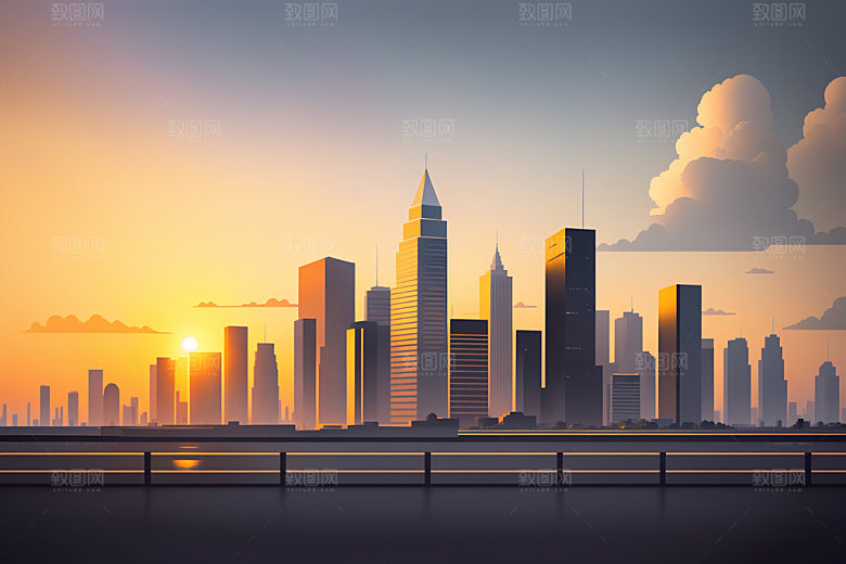 城市都市地标插画