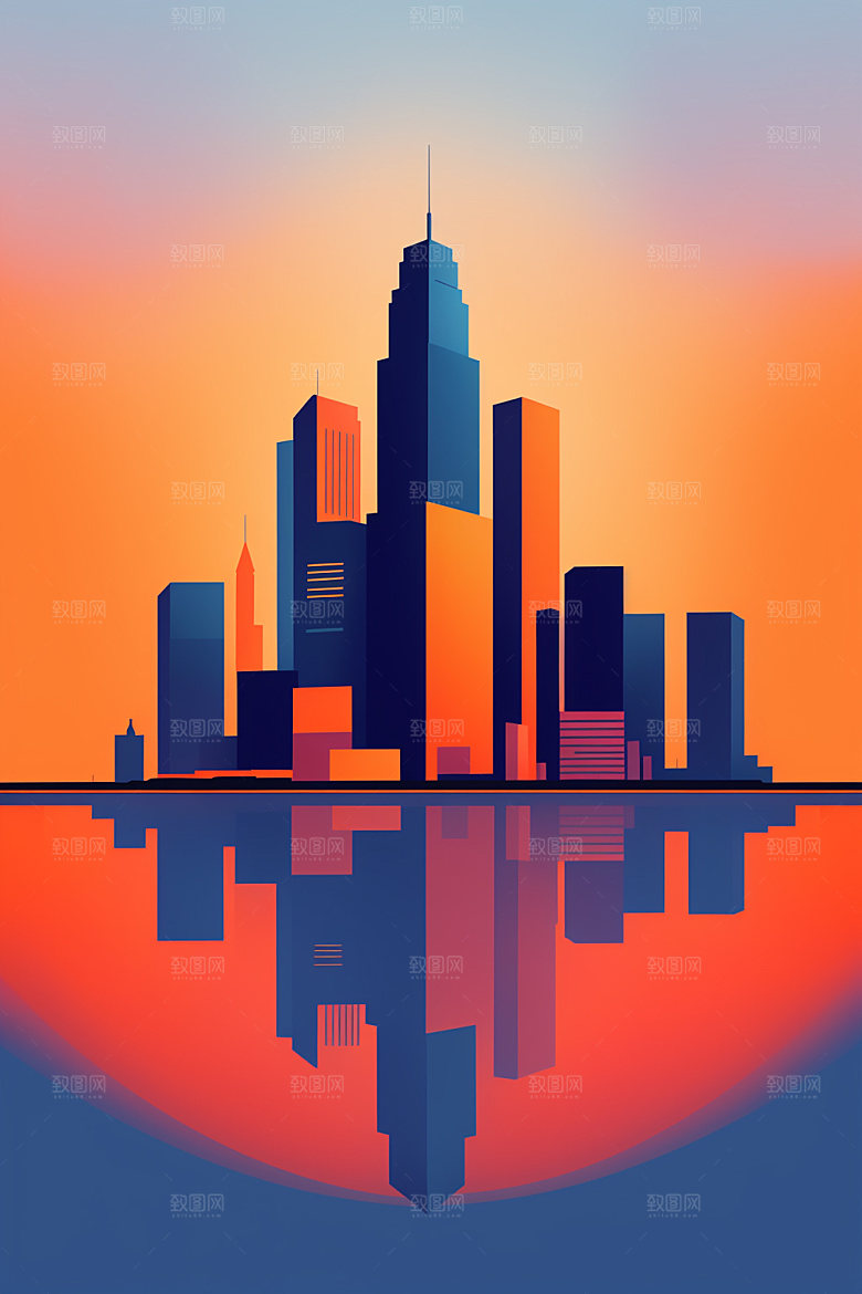 城市简约摩天大楼插画