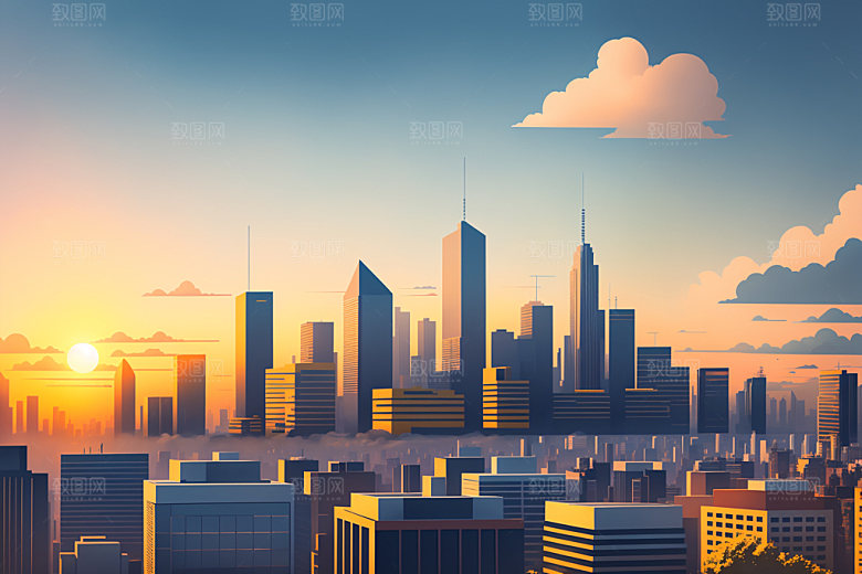 城市地标扁平风插画