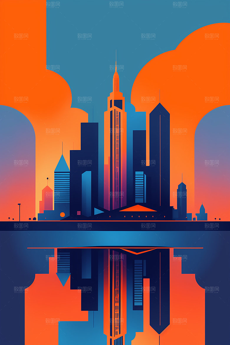 城市楼房简约插画