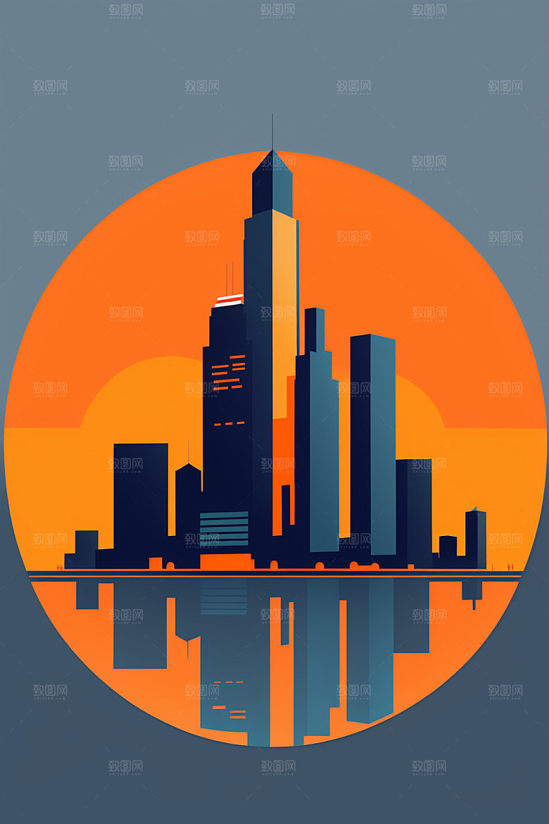 城市简约楼房插画