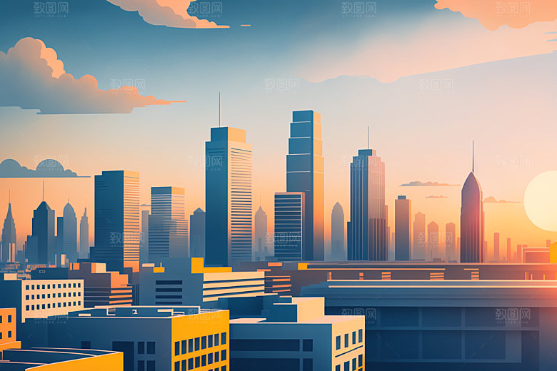 城市美式地标插画
