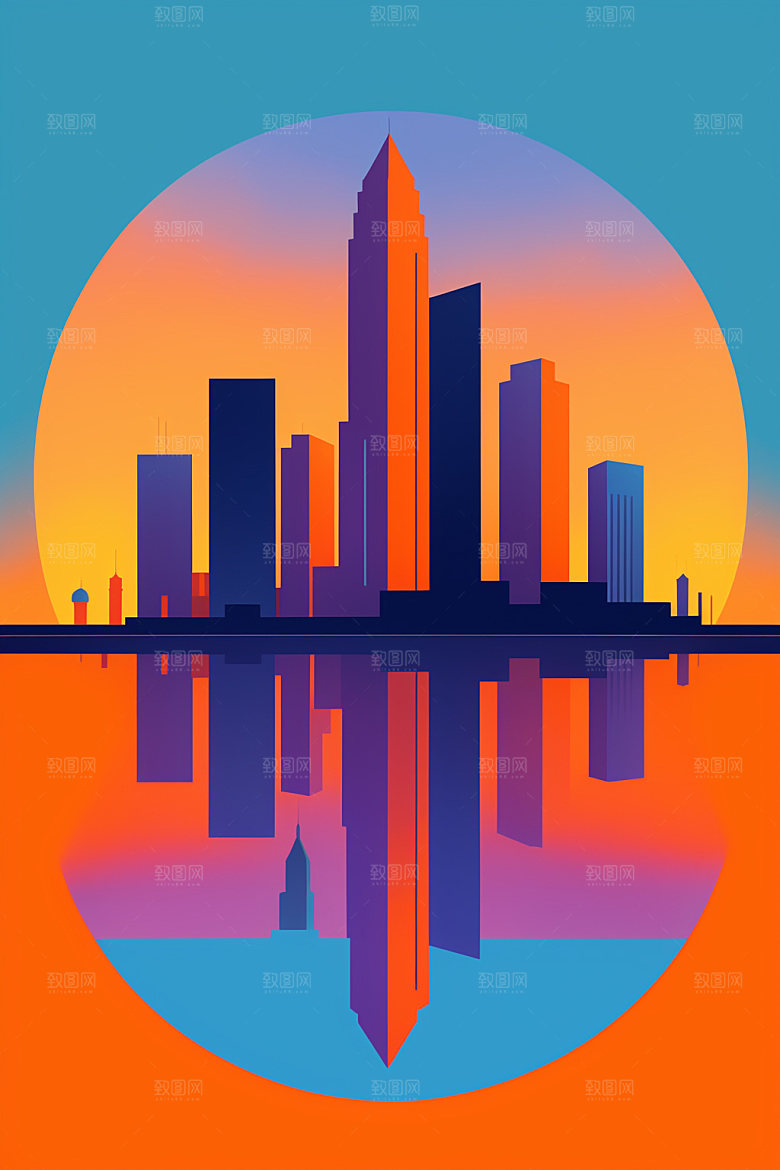 城市美式简约插画