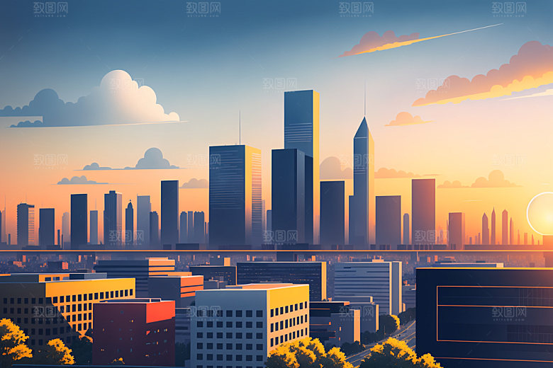 城市楼房摩天大楼插画