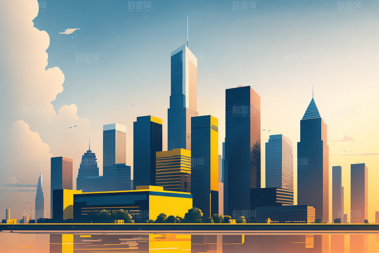 城市地标大厦插画