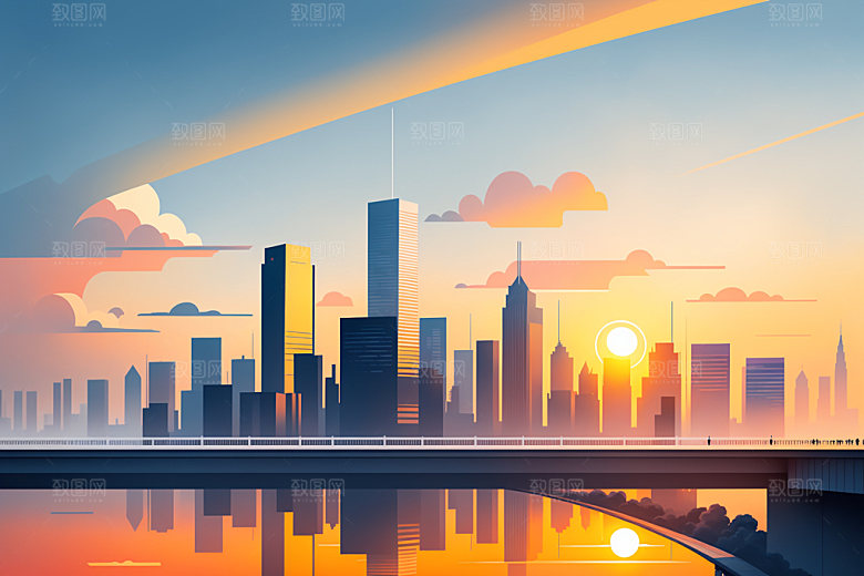 城市摩天大楼都市插画