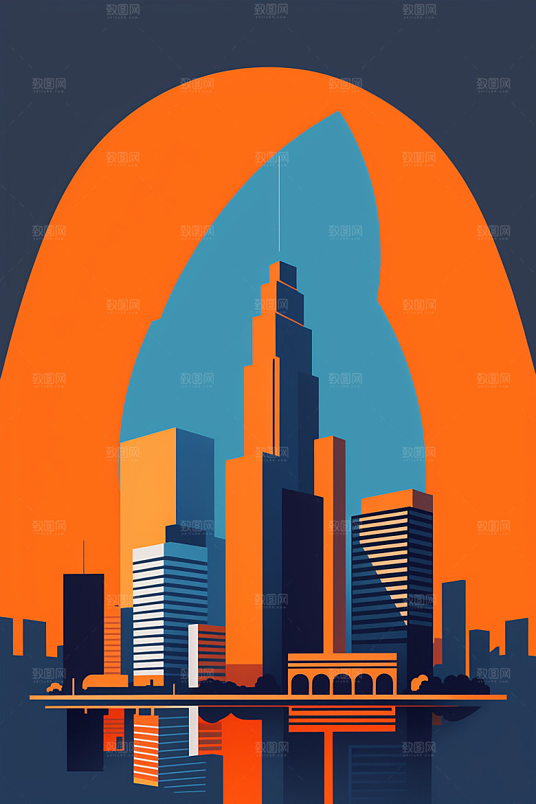 城市大厦摩天大楼插画