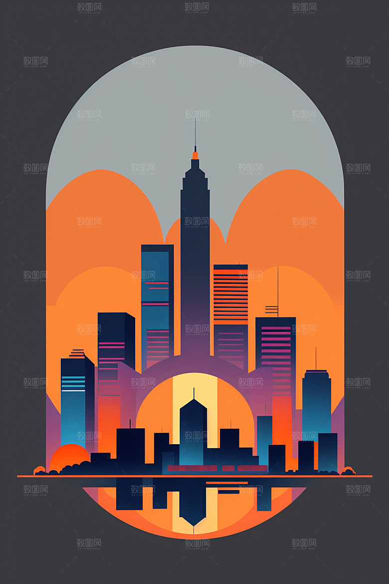 城市都市摩天大楼插画