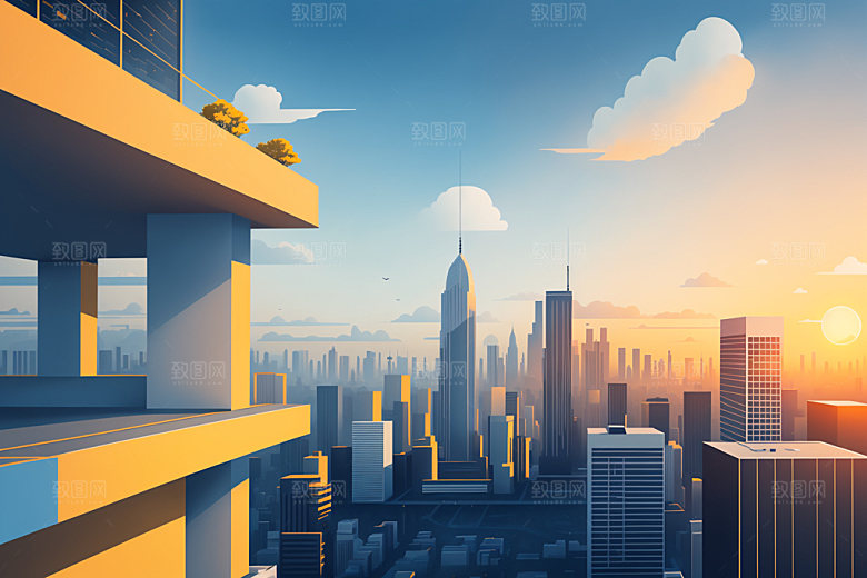 城市楼房简约插画