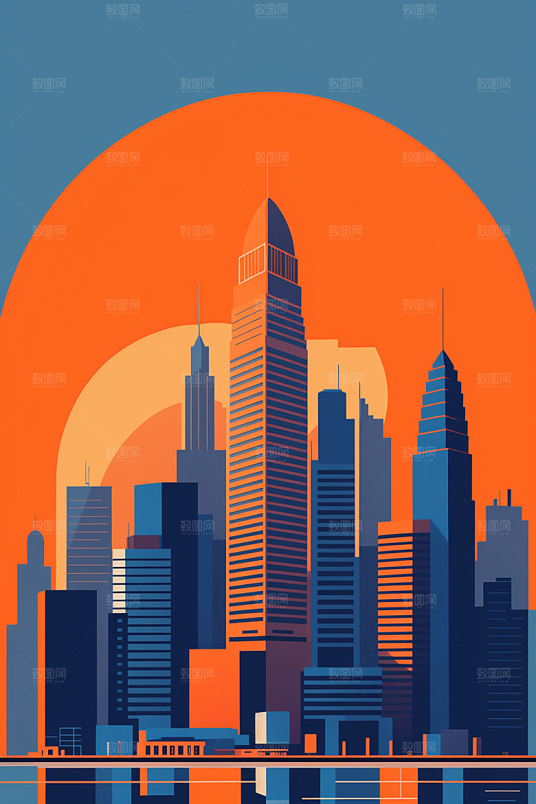 城市楼房扁平风插画