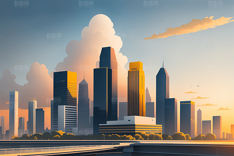 城市地标摩天大楼插画