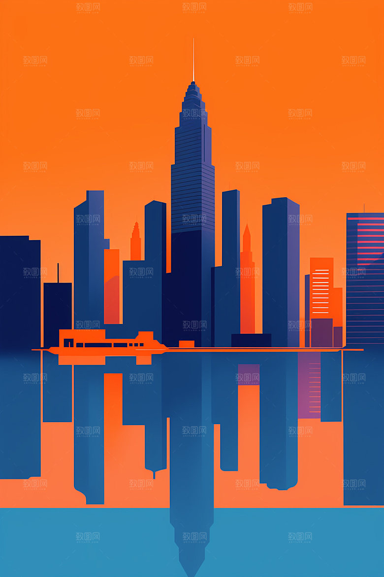 城市摩天大楼都市插画
