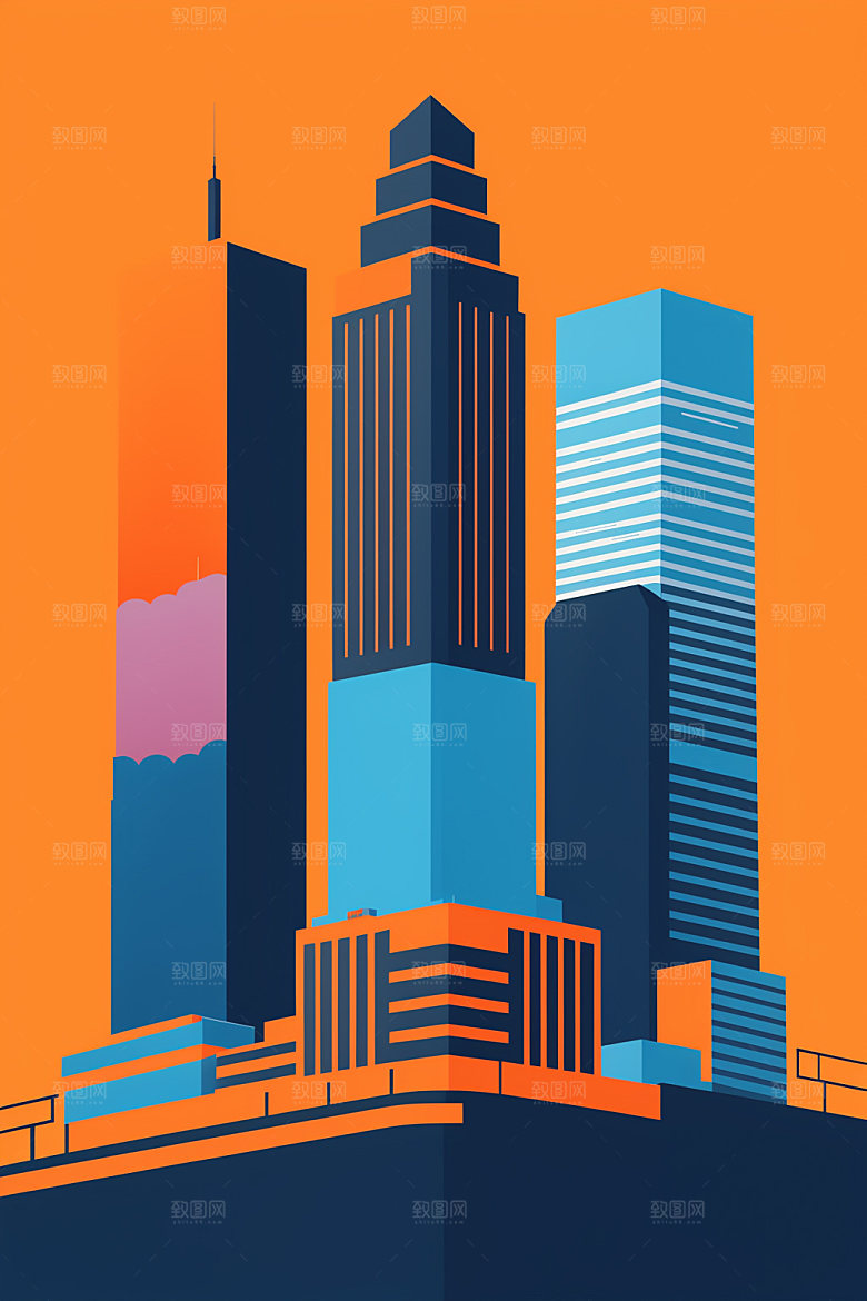 城市地标简约插画