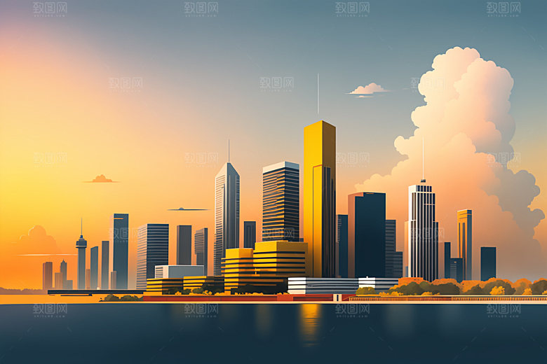 城市美式扁平风插画