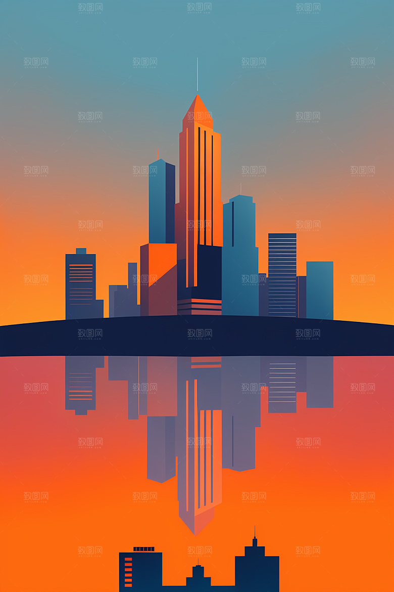 城市摩天大楼地标插画