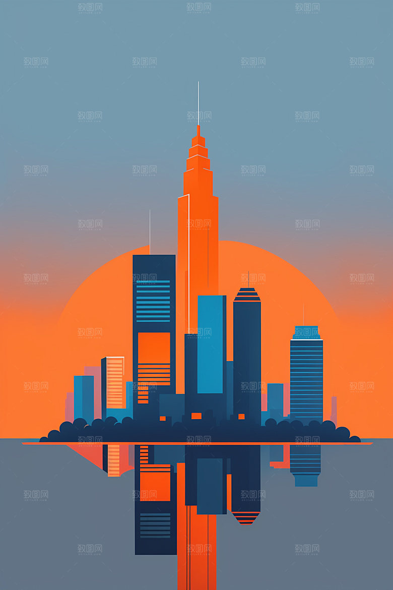 城市简约楼房插画