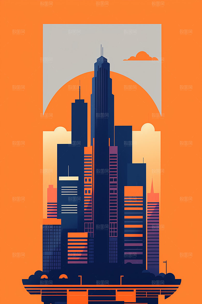 城市简约摩天大楼插画