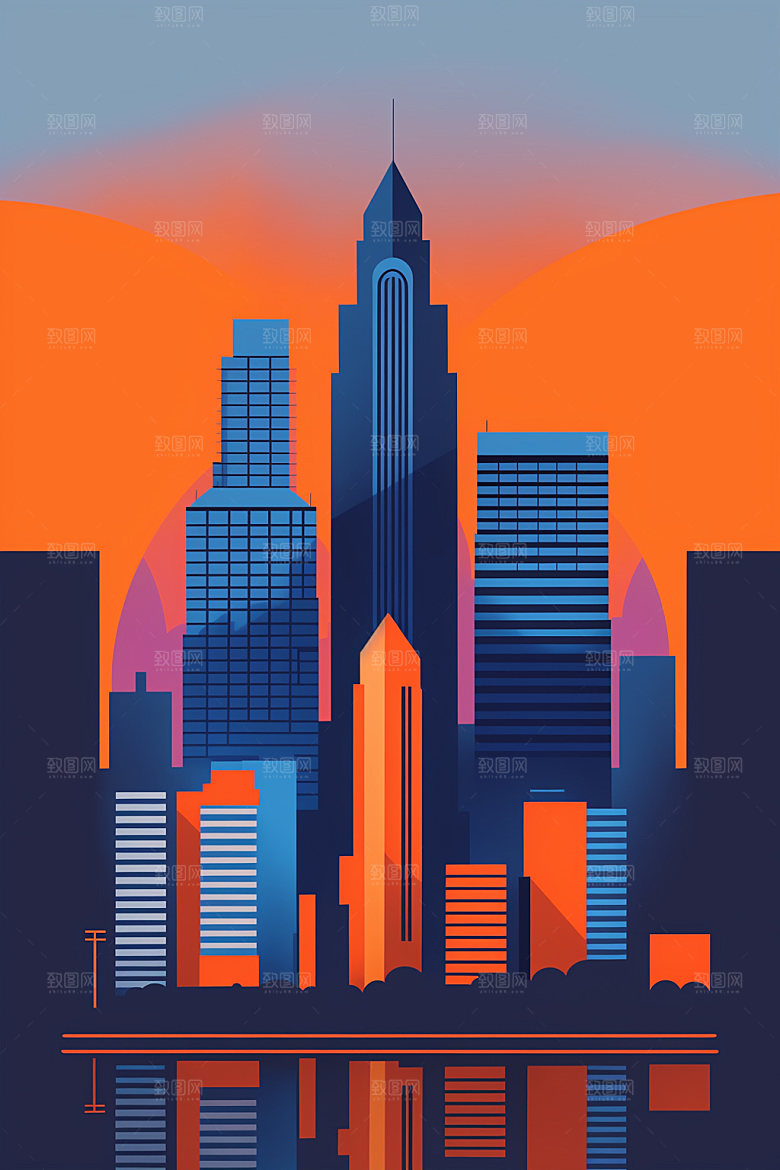 城市楼房地标插画