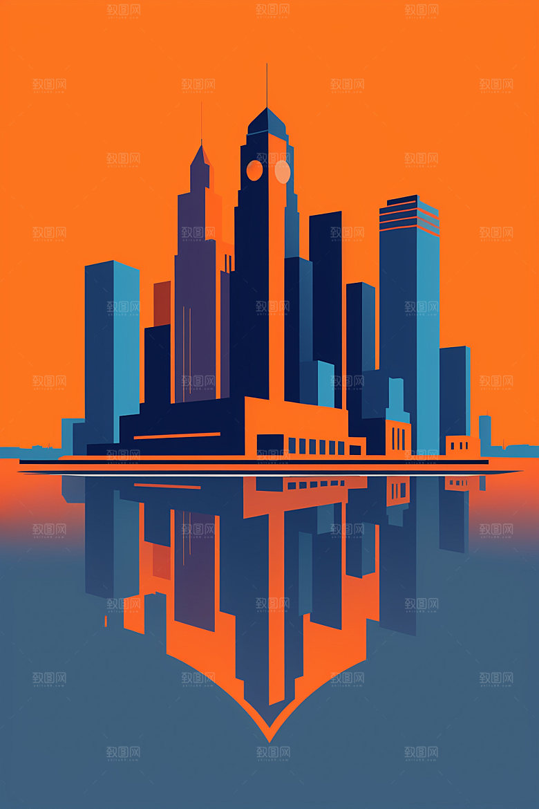 城市简约楼房插画