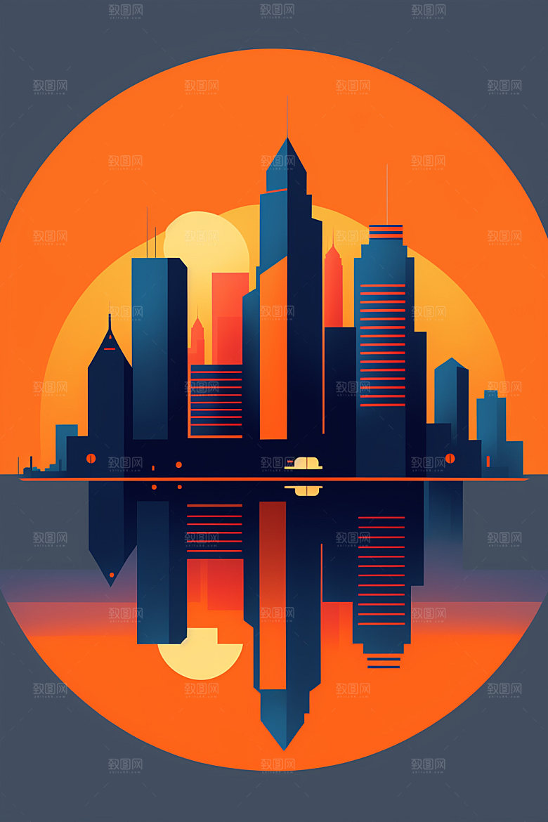 城市楼房简约插画