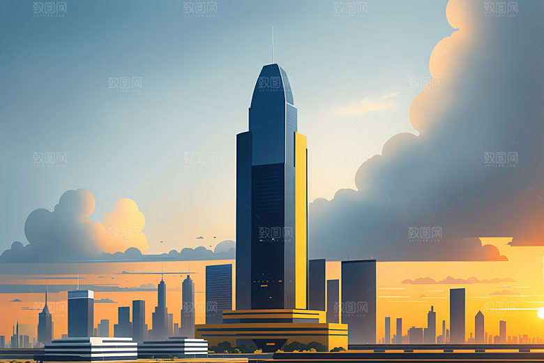 城市简约楼房插画