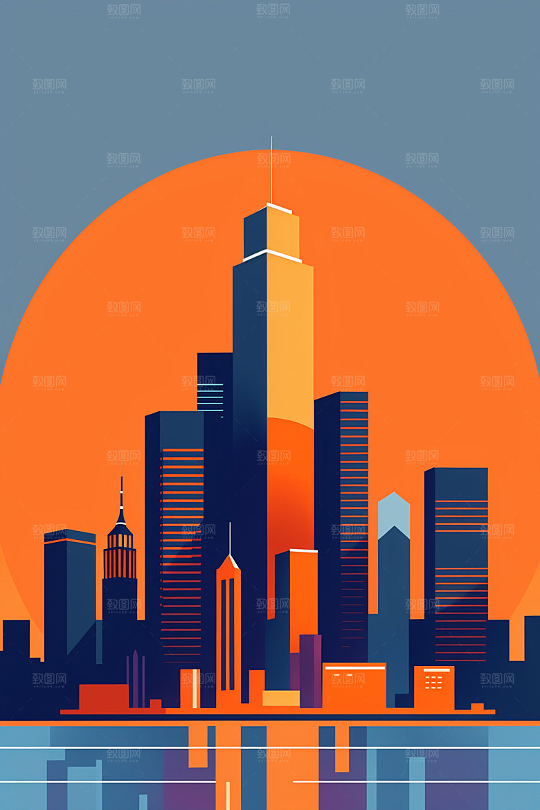 城市简约楼房插画