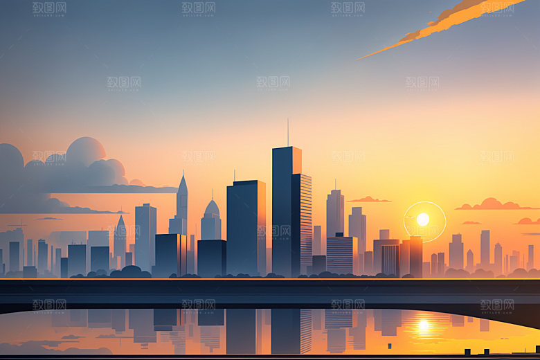 城市楼房摩天大楼插画