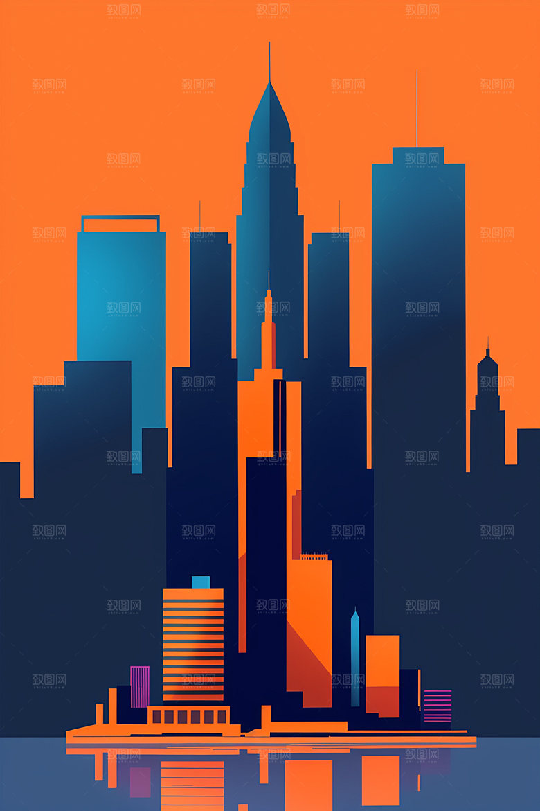 城市地标大厦插画