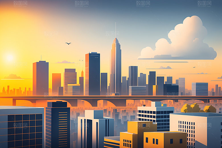 城市楼房摩天大楼插画
