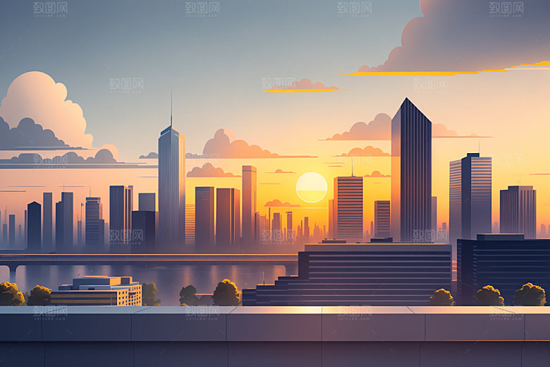 城市美式地标插画