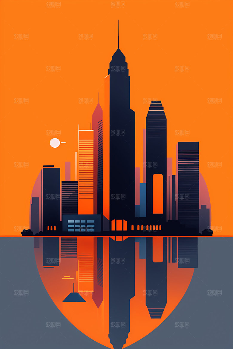 城市都市摩天大楼插画