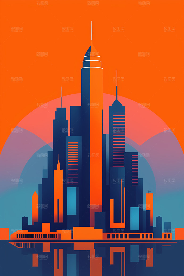 城市美式都市插画