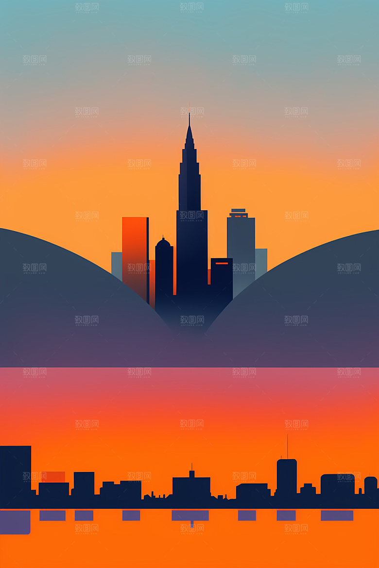 城市地标简约插画