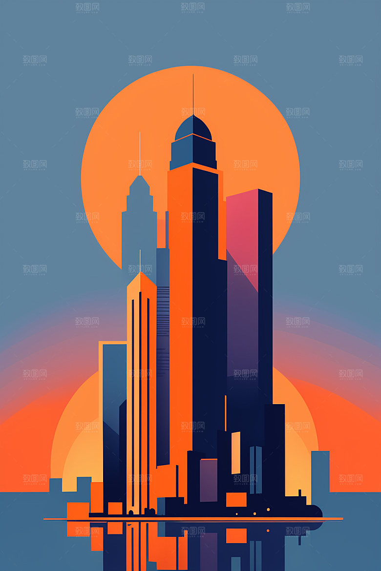 城市大厦艺术插画