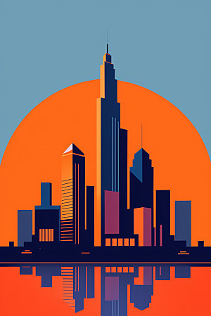 城市楼房美式插画