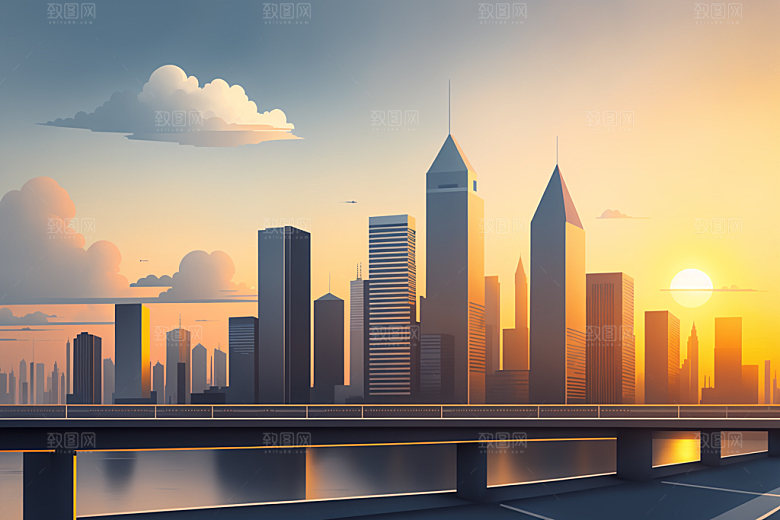 城市楼房摩天大楼插画