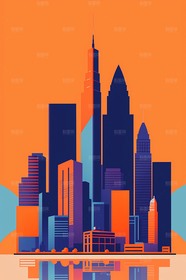 城市艺术摩天大楼插画