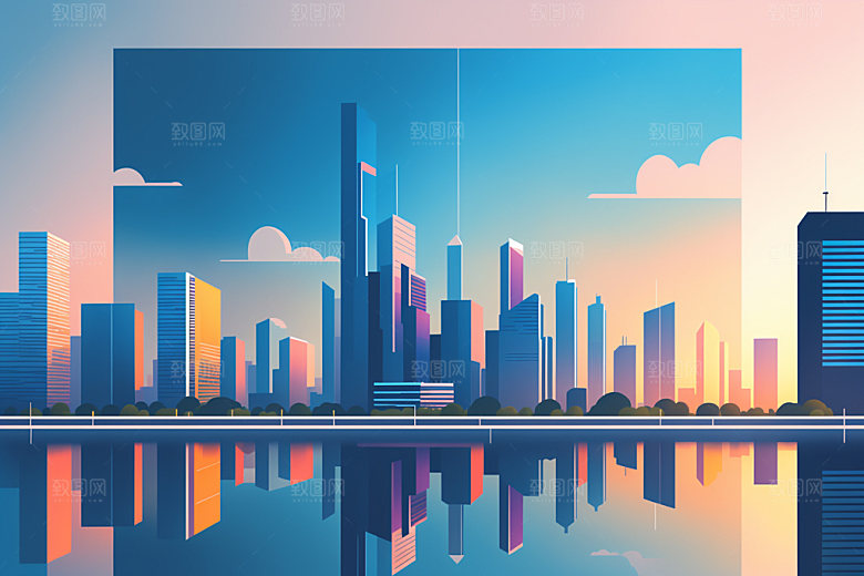 城市摩天大楼楼房插画