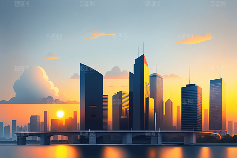城市大厦楼房插画