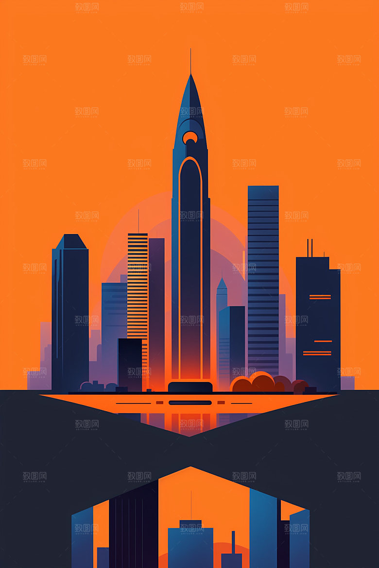 城市楼房简约插画